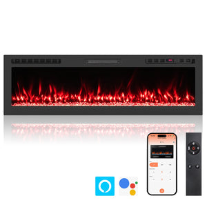 Smart WiFi Electric Fireplace Wall Mounted & Recessed 750W/1500W Heater-60 Inch view 4