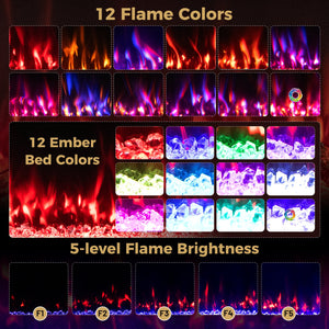 Smart WiFi Electric Fireplace Wall Mounted & Recessed 750W/1500W Heater-60 Inch view 6