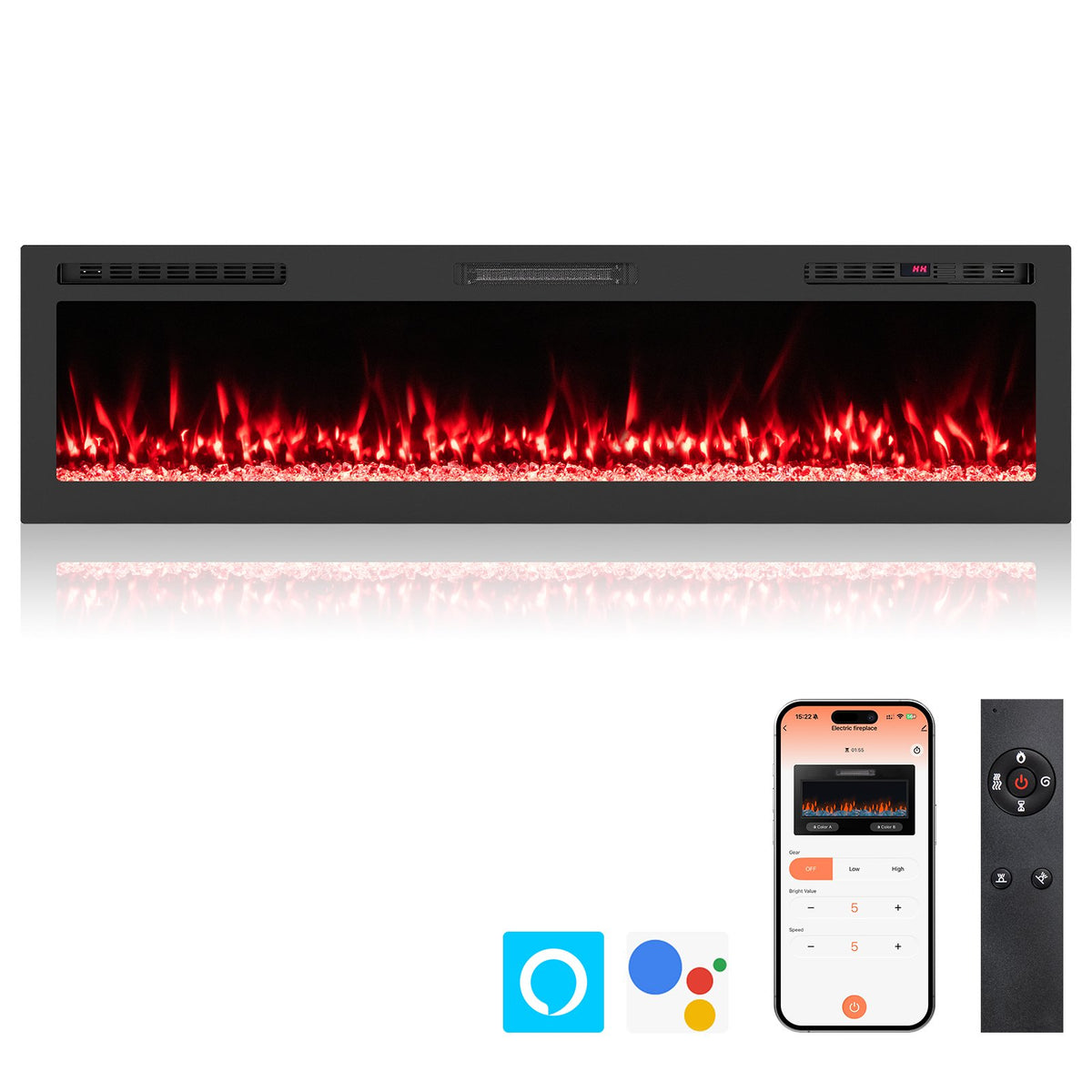 Smart WiFi Electric Fireplace Wall Mounted & Recessed 750W/1500W Heater-68 Inch view 4