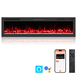 Smart WiFi Electric Fireplace Wall Mounted & Recessed 750W/1500W Heater-68 Inch view 4