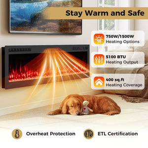 Smart WiFi Electric Fireplace Wall Mounted & Recessed 750W/1500W Heater-68 Inch view 7