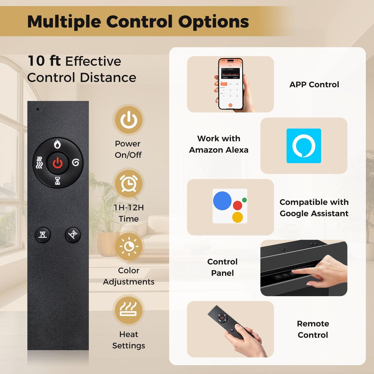 Smart WiFi Electric Fireplace Wall Mounted & Recessed 750W/1500W Heater-68 Inch view 9