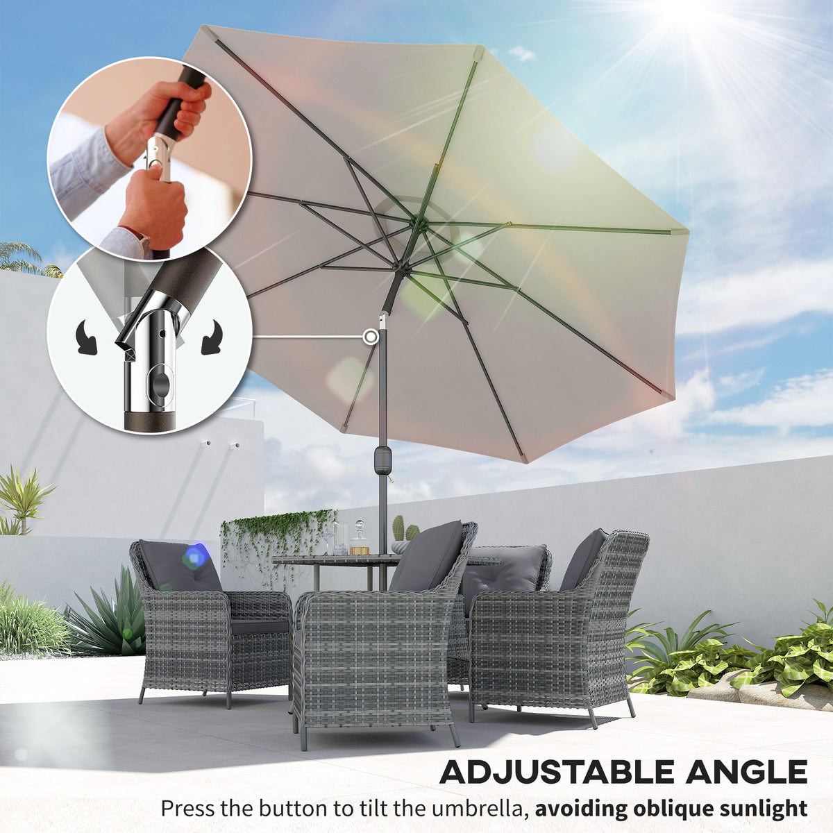10' x 8' Round Market Umbrella, Patio Umbrella with Crank Handle and Tilt, Outdoor Parasol for Garden, Blue – view 31