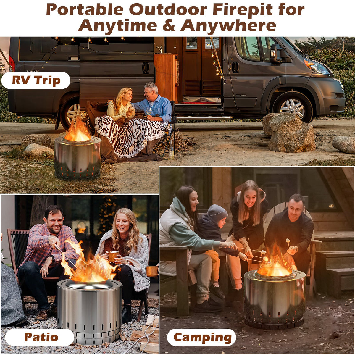 Smokeless Stainless Steel Fire Pit with Ash Pan for Yard Camping-Silver view 5