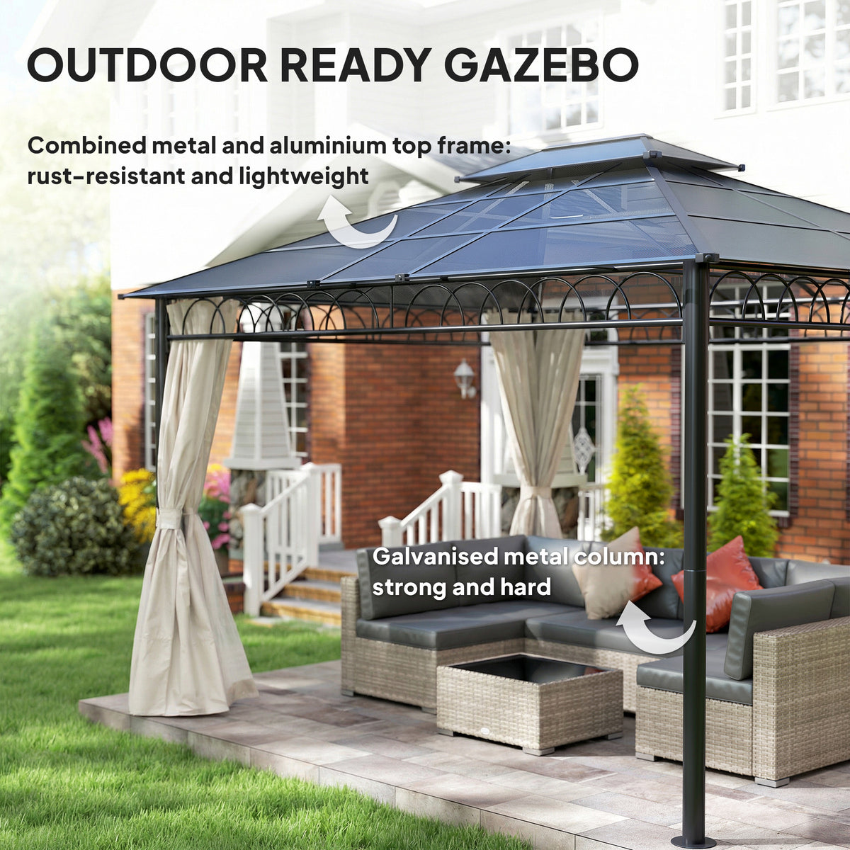 10' x 10' Outdoor Hardtop Gazebo Canopy w/ Double PC Roof, Steel Frame, Nettings – view 19