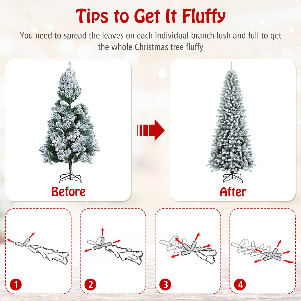 Snow-Flocked Hinged Artificial Christmas Pencil Tree with Mixed Tips-7.5' view 7