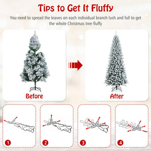 Snow-Flocked Hinged Artificial Christmas Pencil Tree with Mixed Tips-7.5' view 7