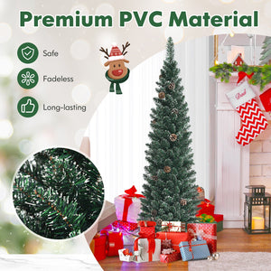 Snowy Artificial Pencil Christmas Tree with Pine Cones-5 ft view 6