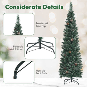 Snowy Artificial Pencil Christmas Tree with Pine Cones-5 ft view 7