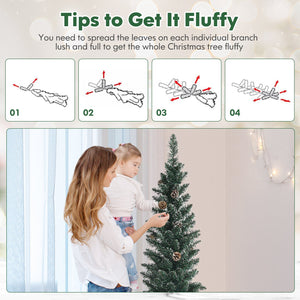 Snowy Artificial Pencil Christmas Tree with Pine Cones-5 ft view 9