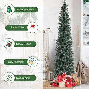 Snowy Artificial Pencil Christmas Tree with Pine Cones-7 ft view 6
