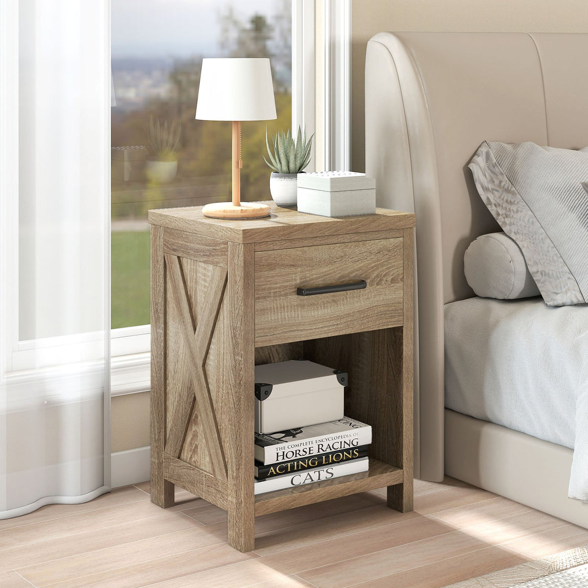 Nightstand with Drawer and Shelf-Natural view 2