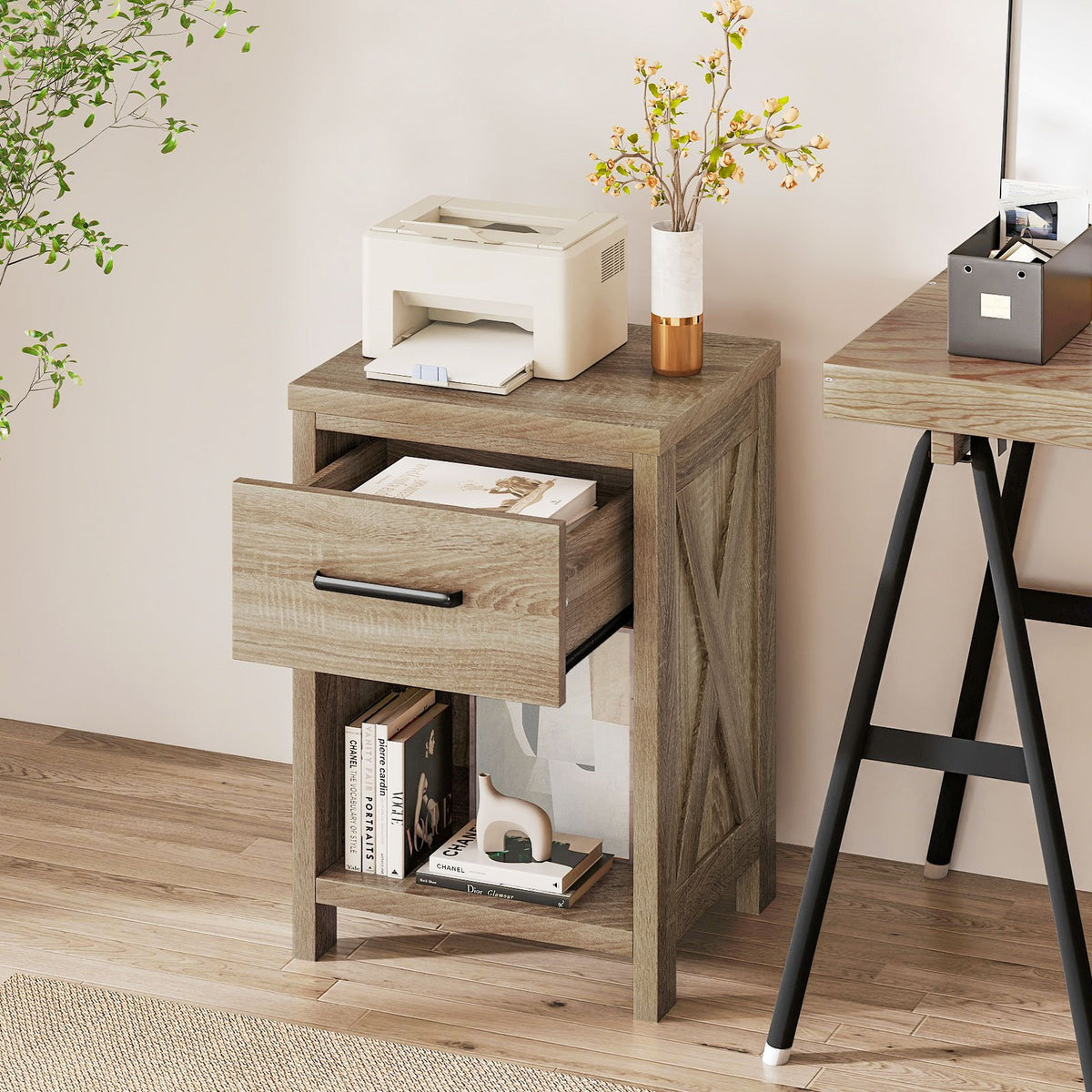 Nightstand with Drawer and Shelf-Natural view 7