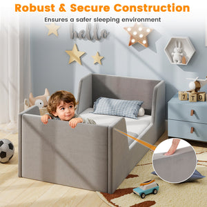 Soft Velvet Fabric Toddler Bed Frame with Safety Rails-Gray view 9
