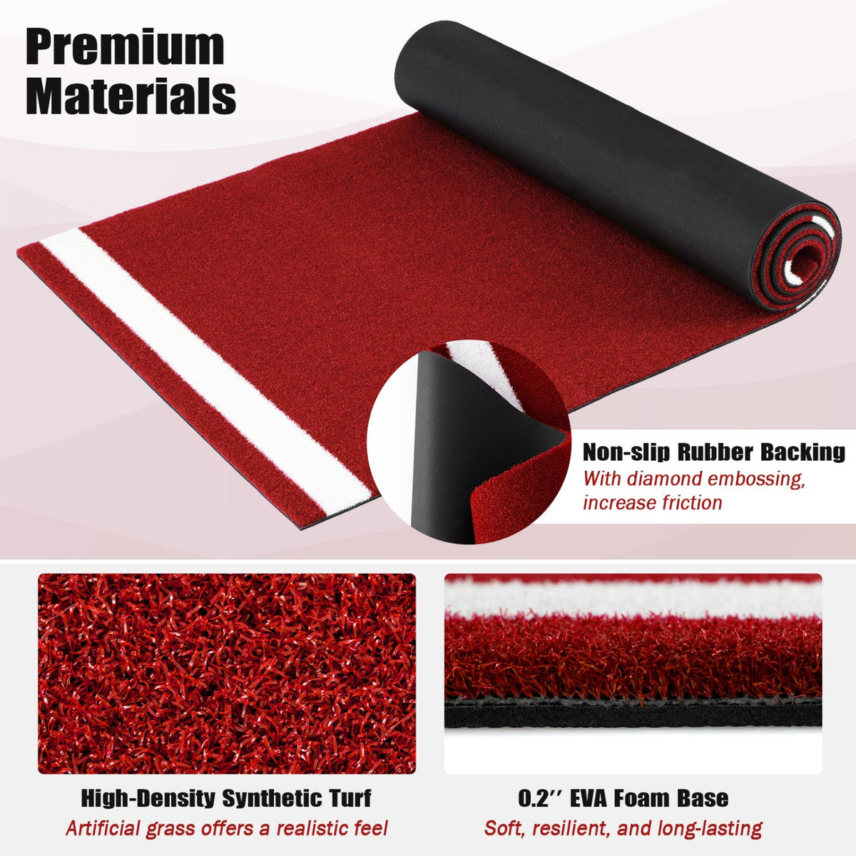 Softball Pitching Mat 10 x 3 Feet Softball Training Aid-Red view 8