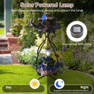 Solar Outdoor Bird Bath Feeder Combo with Flower Planter Pedestal and Solar Lights-Copper view 7