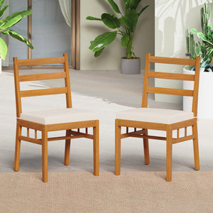 Solid Acacia Wood Patio Chair Set of 2 Armless Chair-White view 2