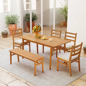 Solid Acacia Wood Patio Chair Set of 2 Armless Chair-White view 3