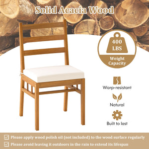 Solid Acacia Wood Patio Chair Set of 2 Armless Chair-White view 5