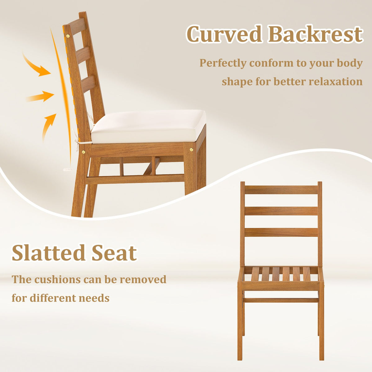 Solid Acacia Wood Patio Chair Set of 2 Armless Chair-White view 7