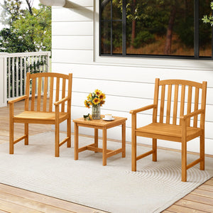 Solid Acacia Wood Patio Chairs Set of 2 with Slatted Seat and Inclined Backrest for Porch view 3
