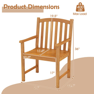 Solid Acacia Wood Patio Chairs Set of 2 with Slatted Seat and Inclined Backrest for Porch view 4