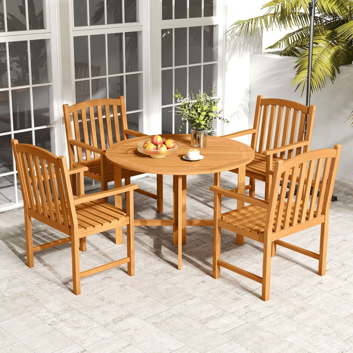 Solid Acacia Wood Patio Chairs Set of 2 with Slatted Seat and Inclined Backrest for Porch view 5