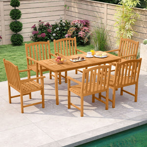 Solid Acacia Wood Patio Chairs Set of 2 with Slatted Seat and Inclined Backrest for Porch view 6