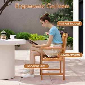 Solid Acacia Wood Patio Chairs Set of 2 with Slatted Seat and Inclined Backrest for Porch view 8