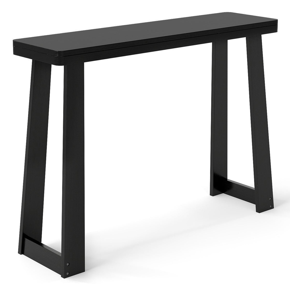 Solid Rubber Wood Console Table 43inch Narrow Entryway Table with Thick Tabletop and Stable Base-Black view 4