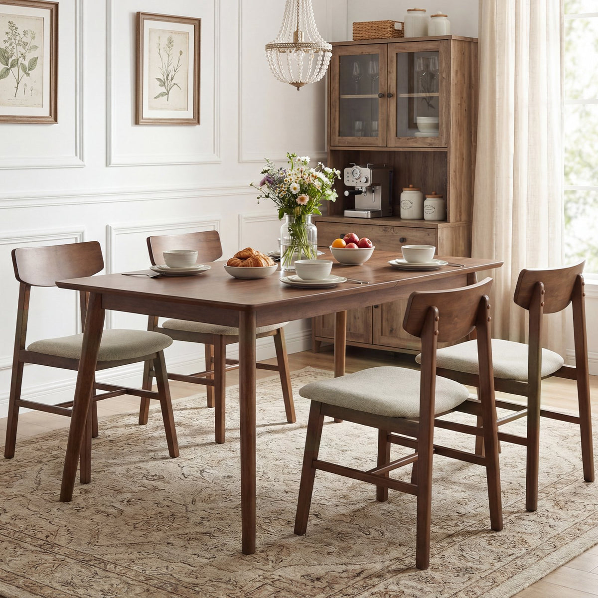 Solid Rubber Wood Dining Chairs Set of 4 with Curved Backrest-Walnut view 2
