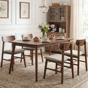 Solid Rubber Wood Dining Chairs Set of 4 with Curved Backrest-Walnut view 2