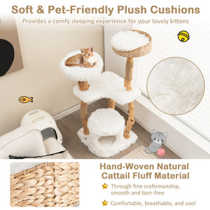 Solid Wood Cat Tower with Top Cattail Basket Cat Bed for Indoor Cats-White view 7