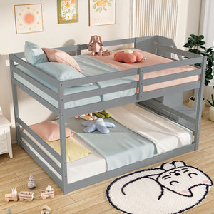Solid Wood Full Over Full Low Bunk Bed with Storage Stairs-Gray view 7