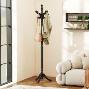 Solid Wood Hall Tree with 11 Hooks and 3 Height Options for Entryway-Black view 3