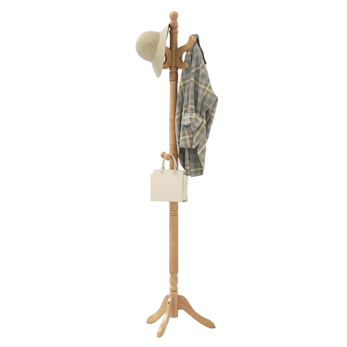 Solid Wood Hall Tree with 11 Hooks and 3 Height Options for Entryway-Natural view 4