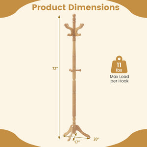 Solid Wood Hall Tree with 11 Hooks and 3 Height Options for Entryway-Natural view 5