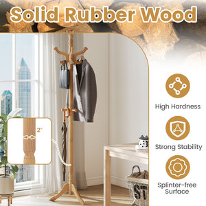 Solid Wood Hall Tree with 11 Hooks and 3 Height Options for Entryway-Natural view 9