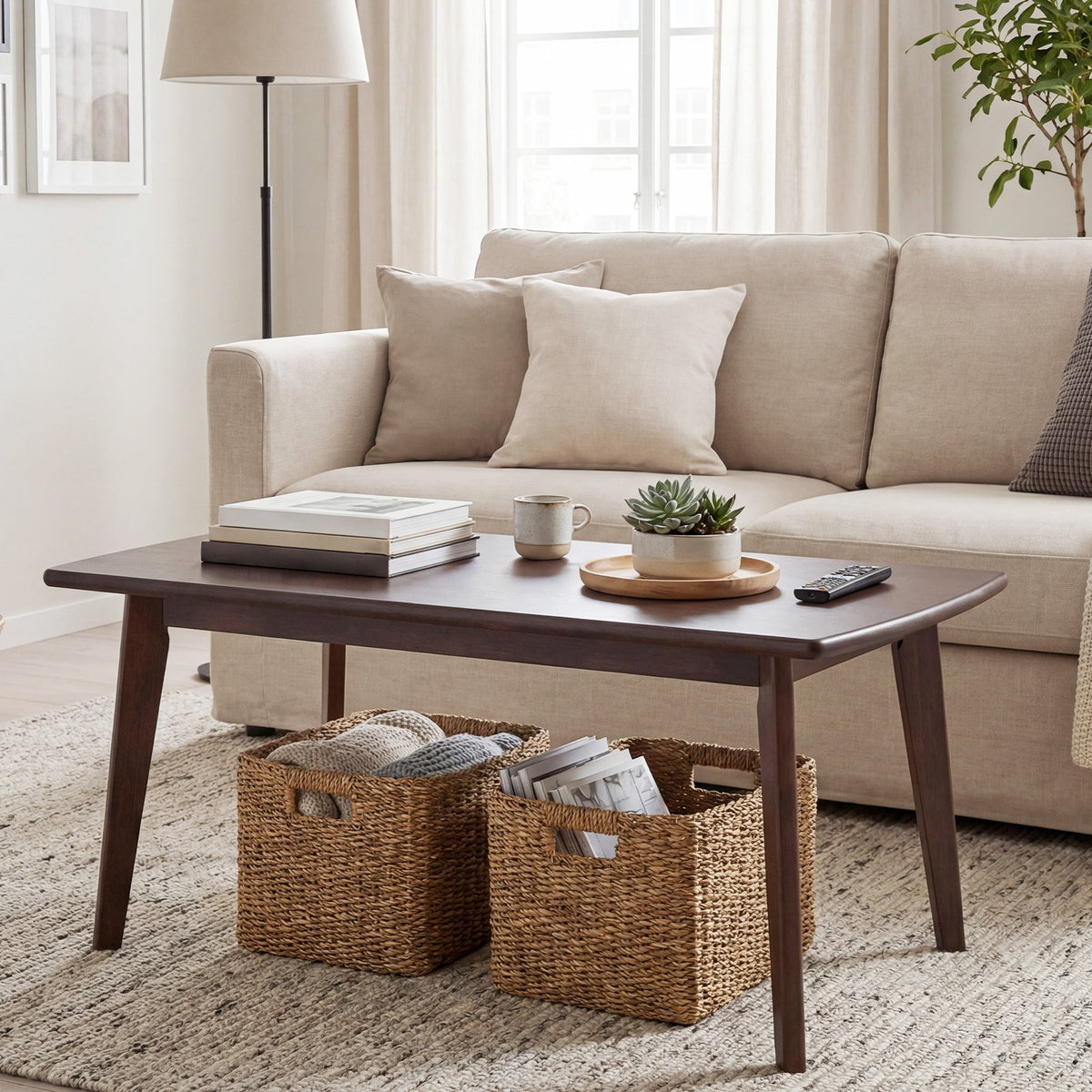 Solid Wood Modern Coffee Table with Tapered Legs-Walnut view 3
