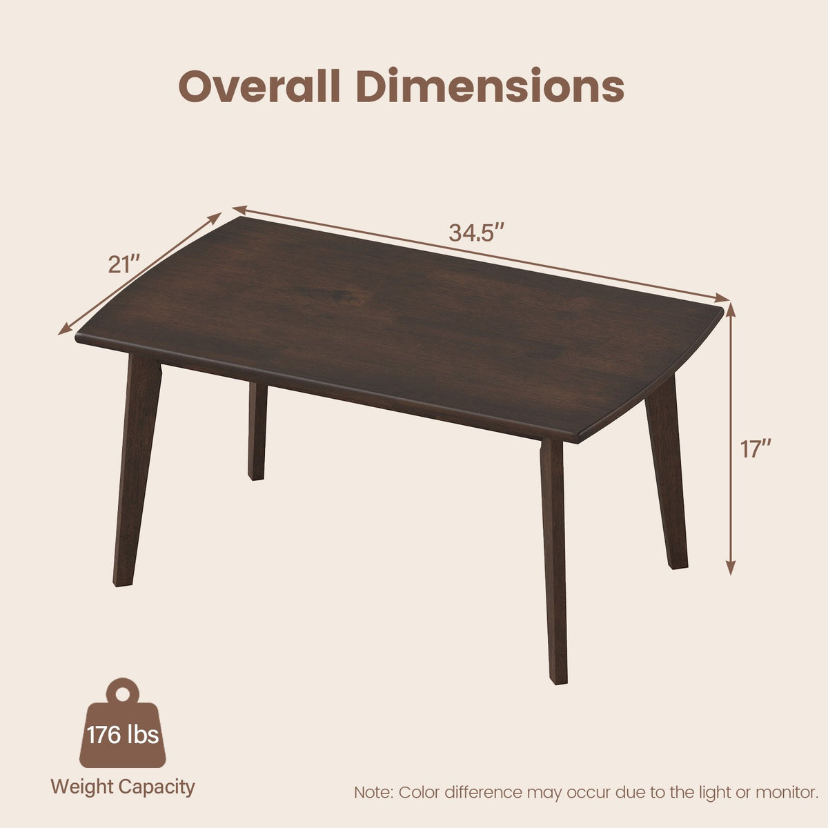 Solid Wood Modern Coffee Table with Tapered Legs-Walnut view 5