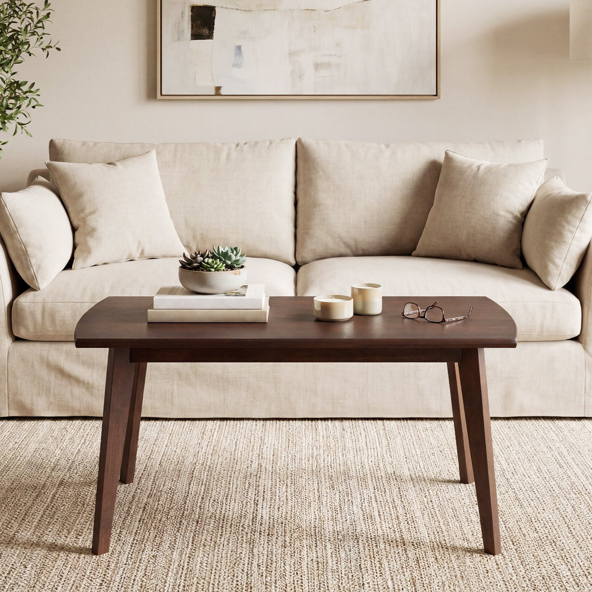 Solid Wood Modern Coffee Table with Tapered Legs-Walnut view 6