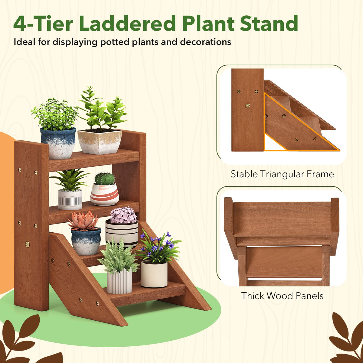 Solid Wood Plant Stand for Flowerpots and Succulents view 8