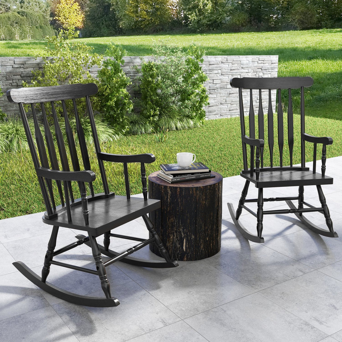 Outdoor Rocking Chair with Slatted Backrest-Black view 2
