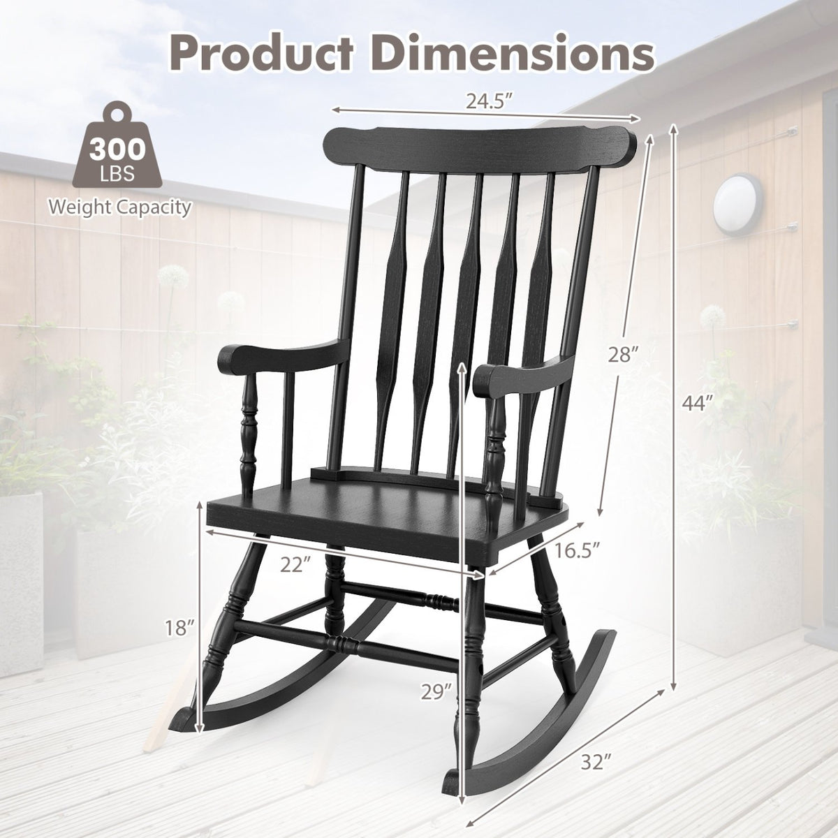 Outdoor Rocking Chair with Slatted Backrest-Black view 4