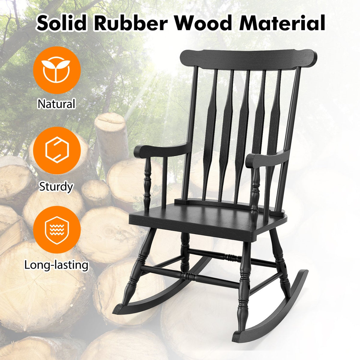 Outdoor Rocking Chair with Slatted Backrest-Black view 6