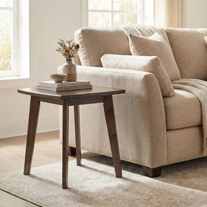 Solid Wood Side Table Square End Table with Thickened Top and Curved Edge-Walnut view 2