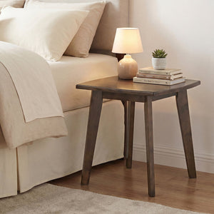Solid Wood Side Table Square End Table with Thickened Top and Curved Edge-Walnut view 3