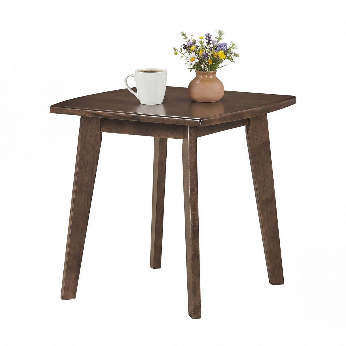 Solid Wood Side Table Square End Table with Thickened Top and Curved Edge-Walnut view 4