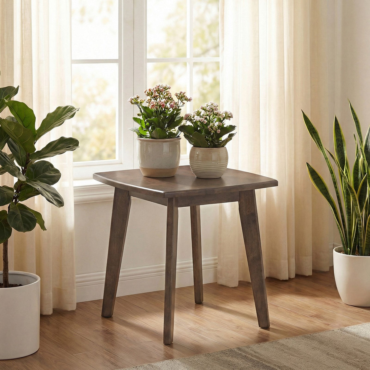 Solid Wood Side Table Square End Table with Thickened Top and Curved Edge-Walnut view 6