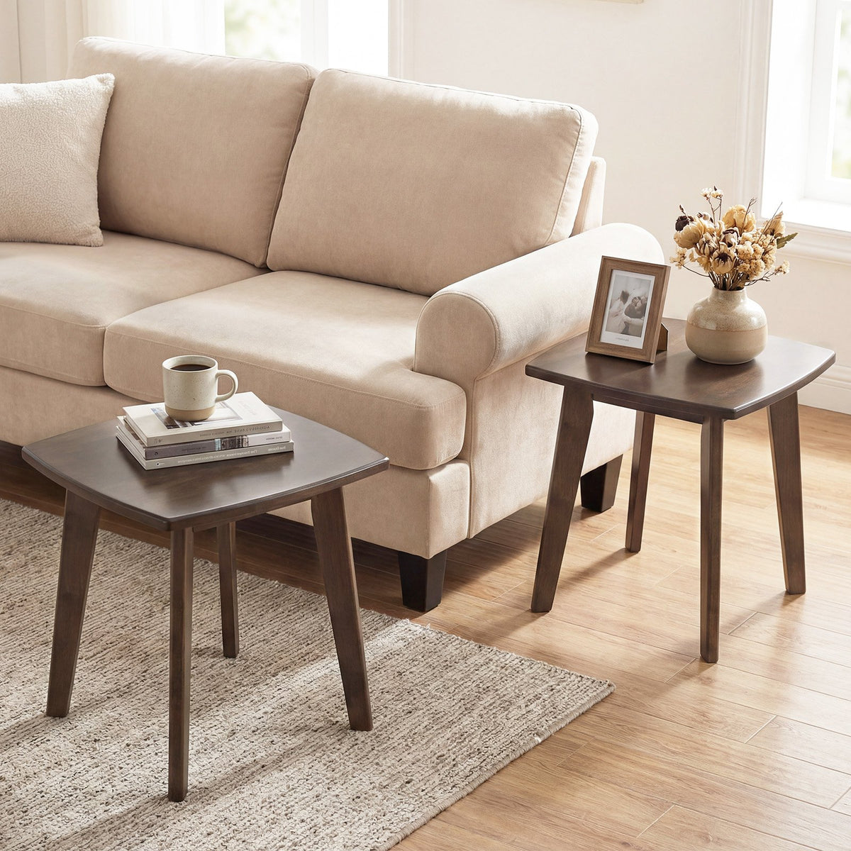 Solid Wood Side Table Square End Table with Thickened Top and Curved Edge-Walnut view 7